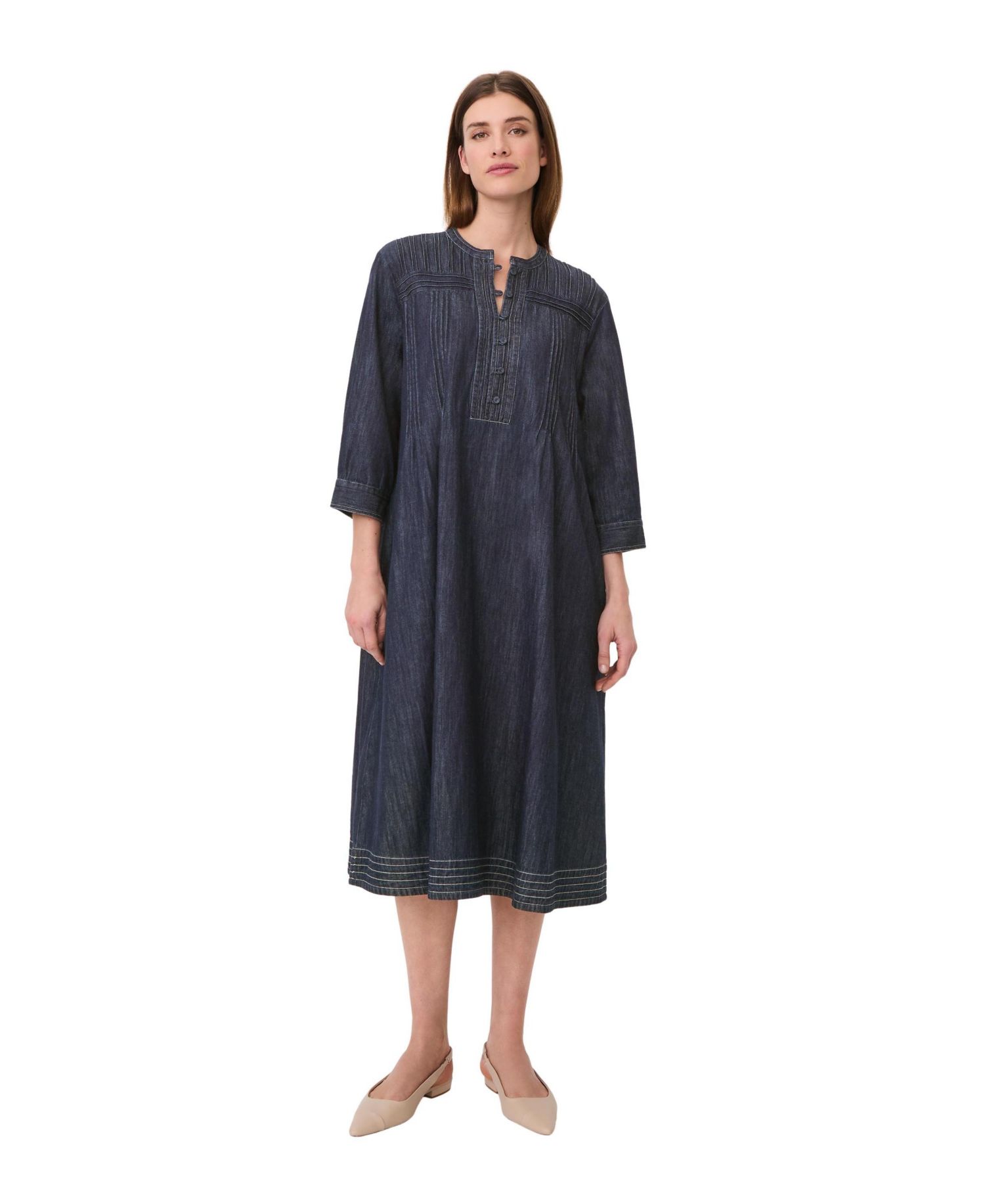 Women's MaNakillaia Mandarin Collar 3/4-Sleeve A-Line Midi Dress