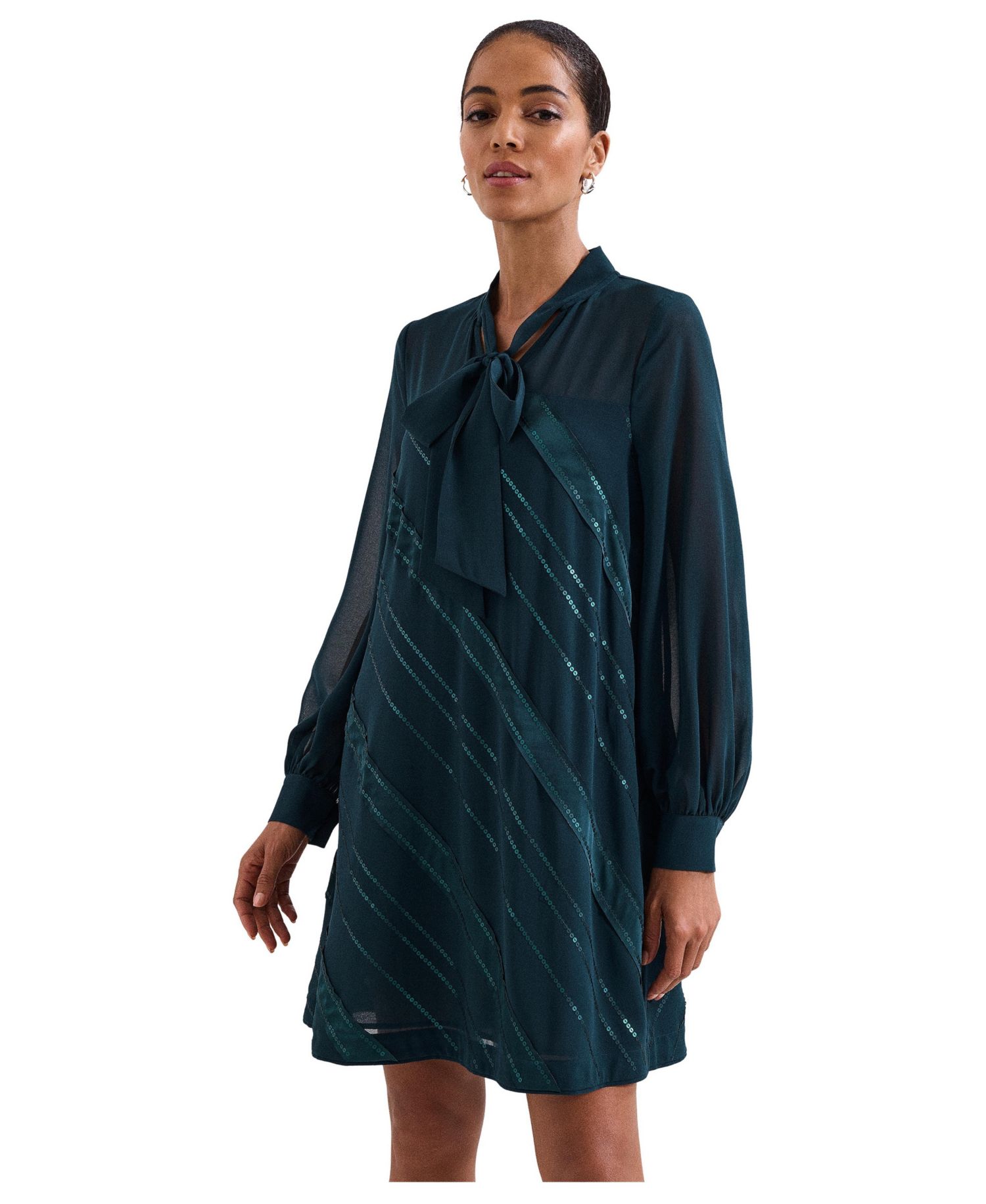 Women's Sonali Satin Embellished Long-Sleeve Dress