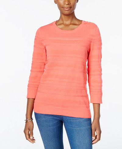 Karen Scott Textured Button-Shoulder Sweater, Only at Macy's