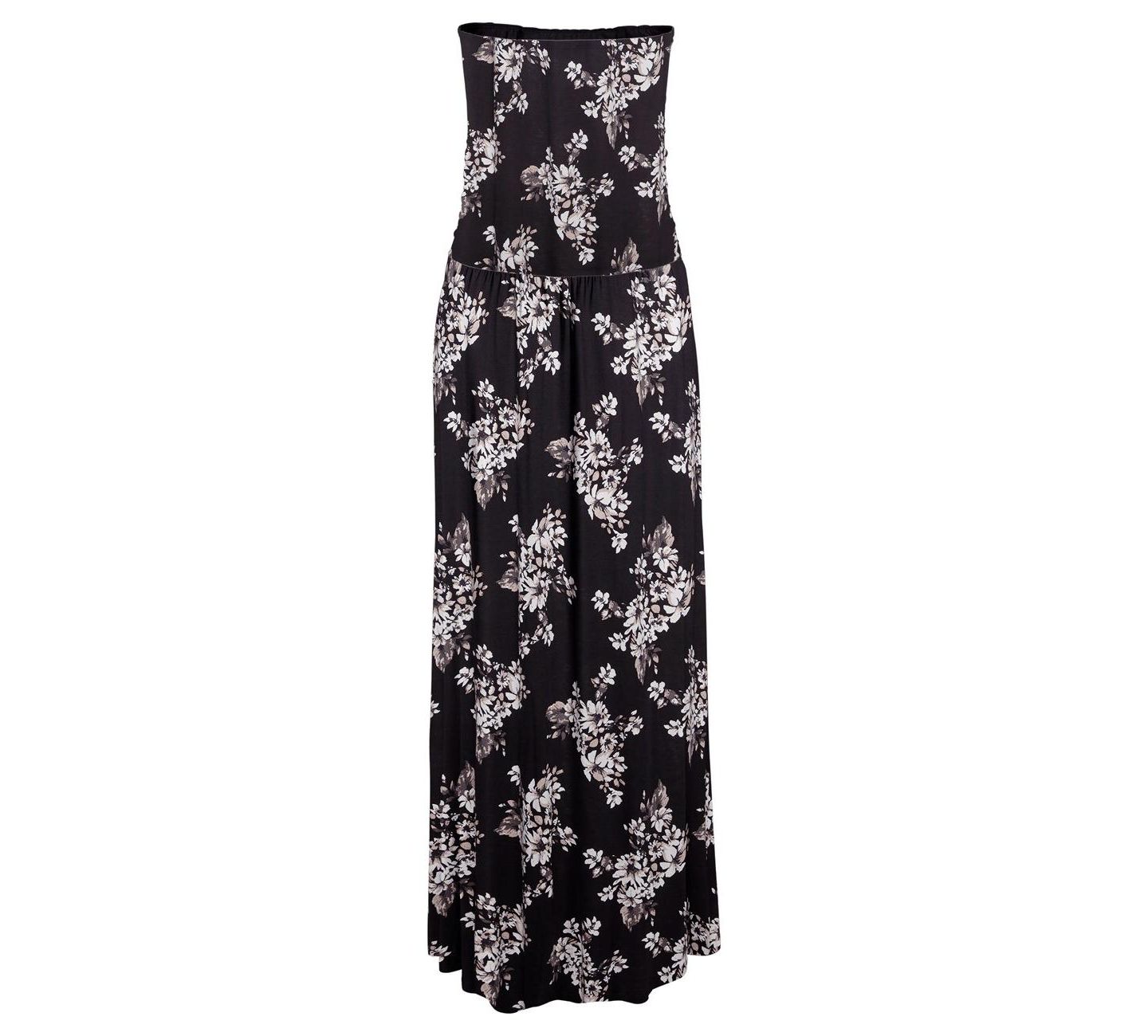 Женское платье LASCANA Viscose Printed Strapless Column Bandeau Maxi, цвет: Чёрный / Молочный — фото 5