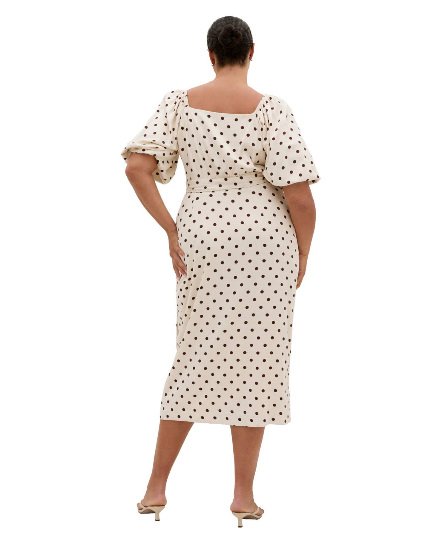 Plus Size Claudine Wrap Spot-Print Balloon-Sleeve Midi Dress