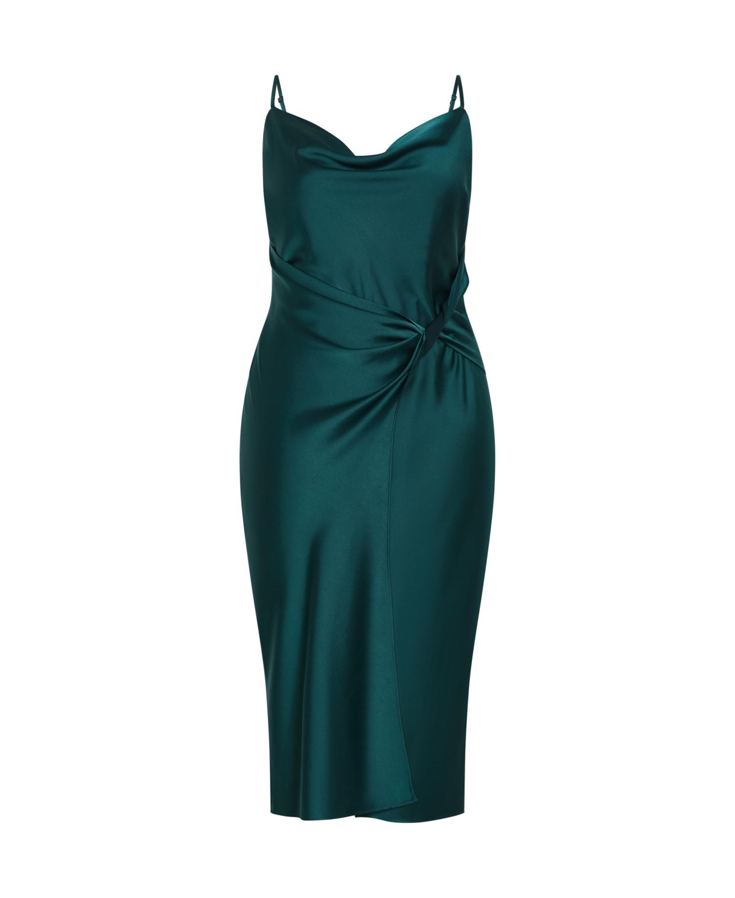 Plus Size Adelina Twist Cowl Neck Sateen Slip Dress