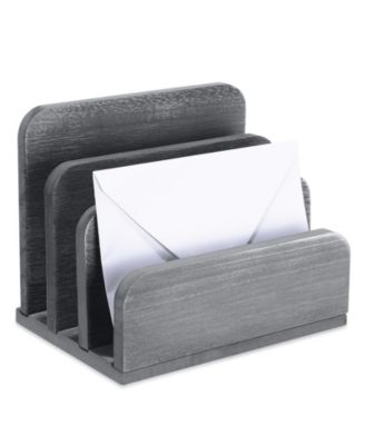 Wooden Desk Mail Organizer 3 Slots Removable Compartments File Paper Storage