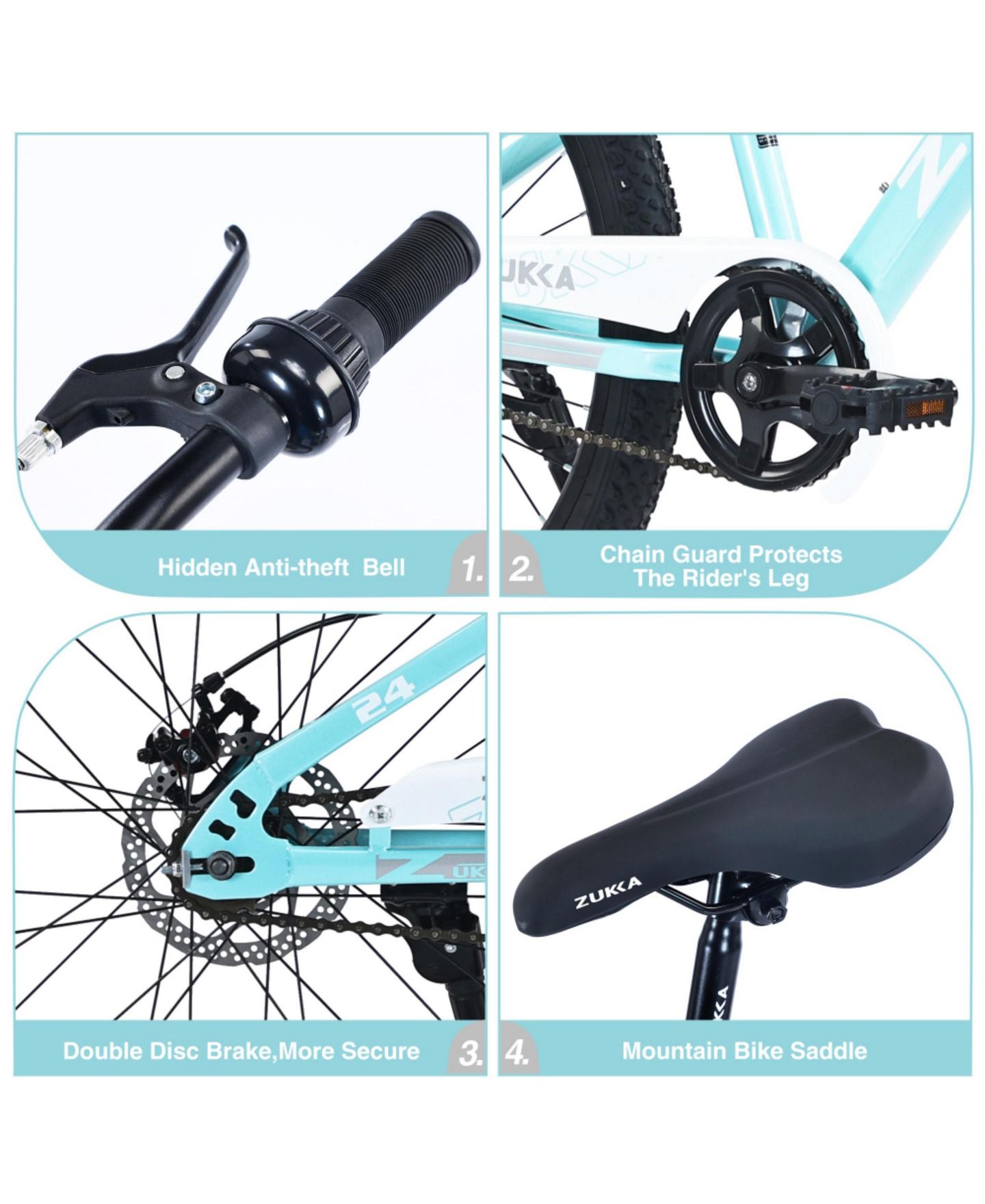 Детские игрушки ECHTPeak Mountain Bike 24 Inch Front Suspension Fork Double Disc Brakes, 220 lbs, 9–12 лет, цвет: Синий — фото 5
