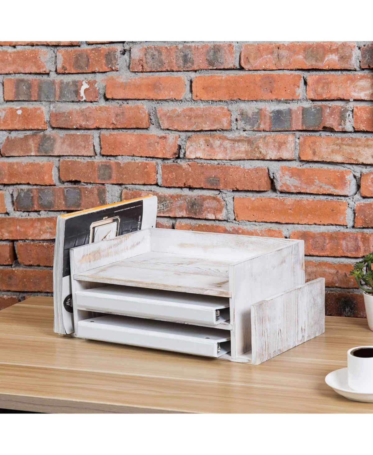 Danrong 3 Tier Wooden Desktop Organizer File Tray Letter Holder Farmhouse Storage