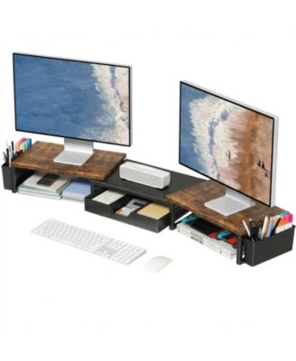 Dual Monitor Stand Riser With Drawer Pen Holders Desk Organizer