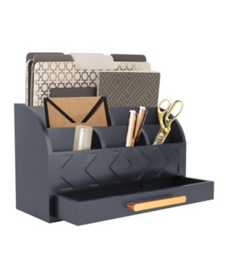 Wood Desk Organizer with Drawer Adjustable Partitions Countertop Storage