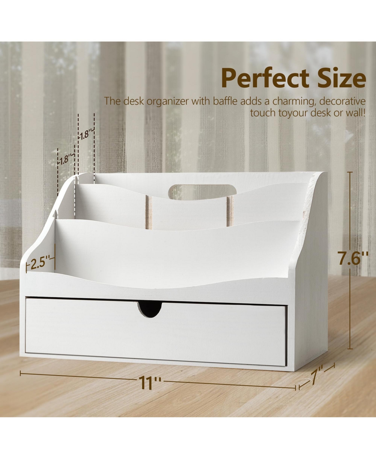 Danrong Rustic Pine Wood Desk Mail Organizer With Removable Dividers Drawer