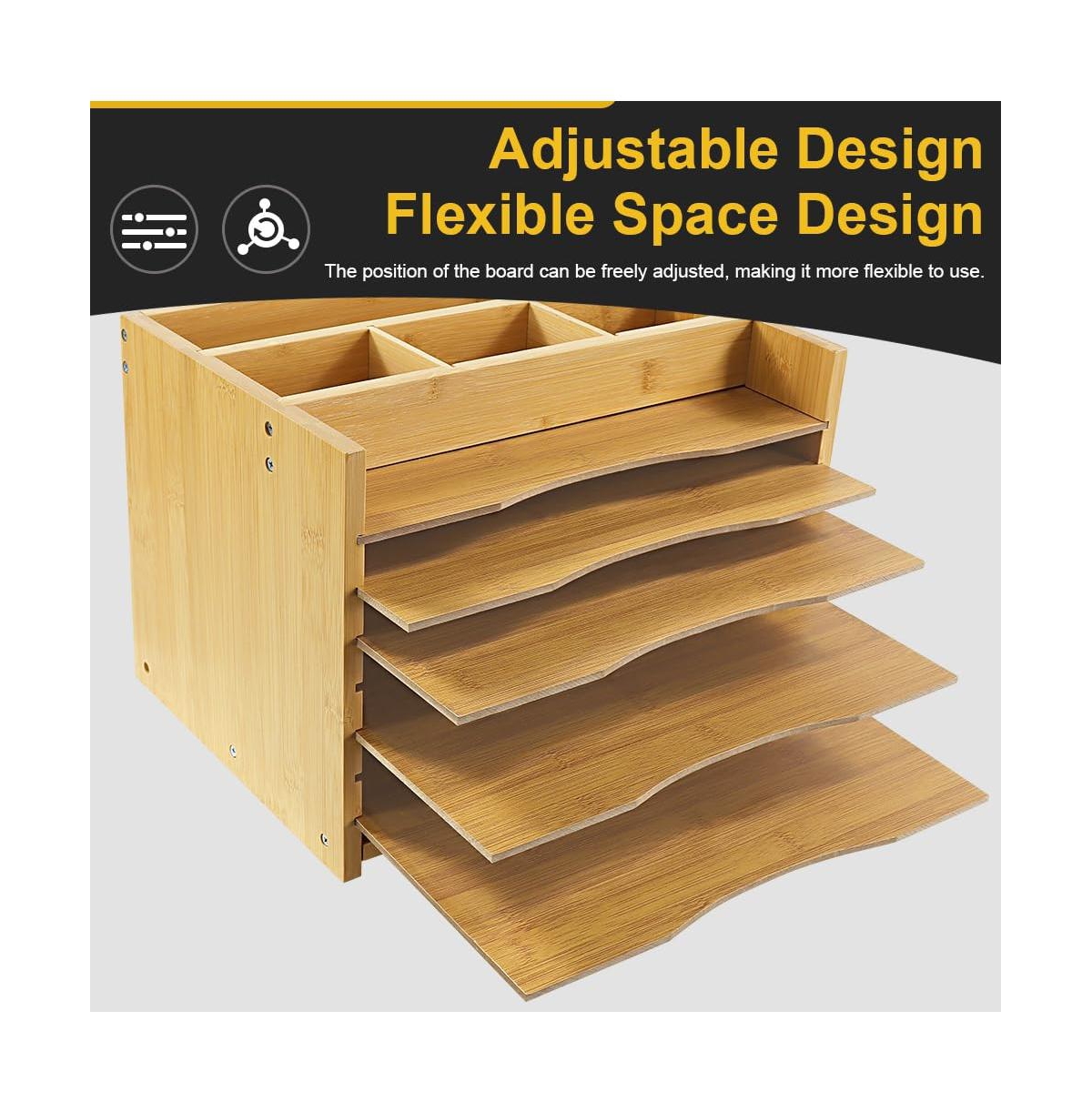 Danrong 5 Tiers Desk File Organizer Adjustable Dividers Mail Sorter