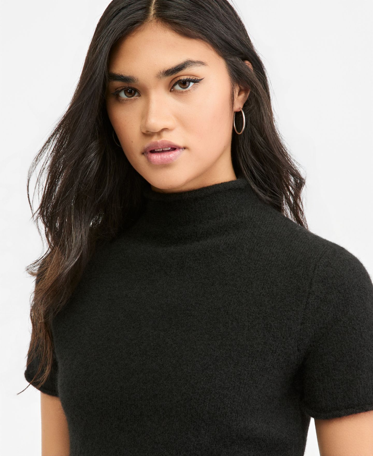 Женский свитер Bar III Mock Neck Short-Sleeve, цвет: Чёрный — фото 3