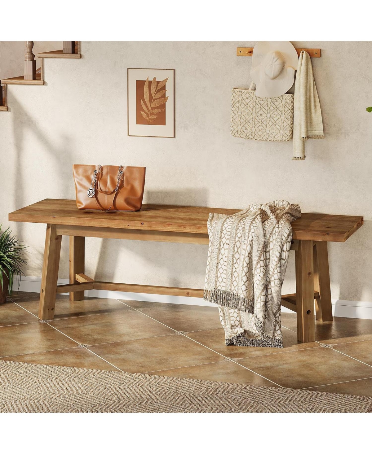 Tribesigns 55" Solid Wood Bench, Farmhouse Bench Seat for Entryway