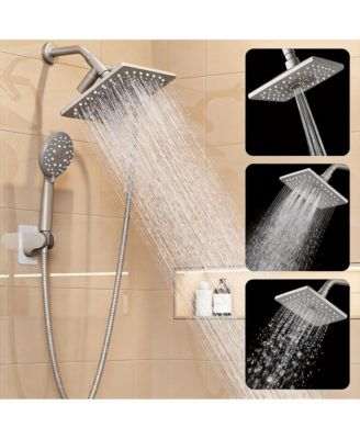 8'' High Rain Shower Head Multi-function Square Rainfall Handheld Spray Hose