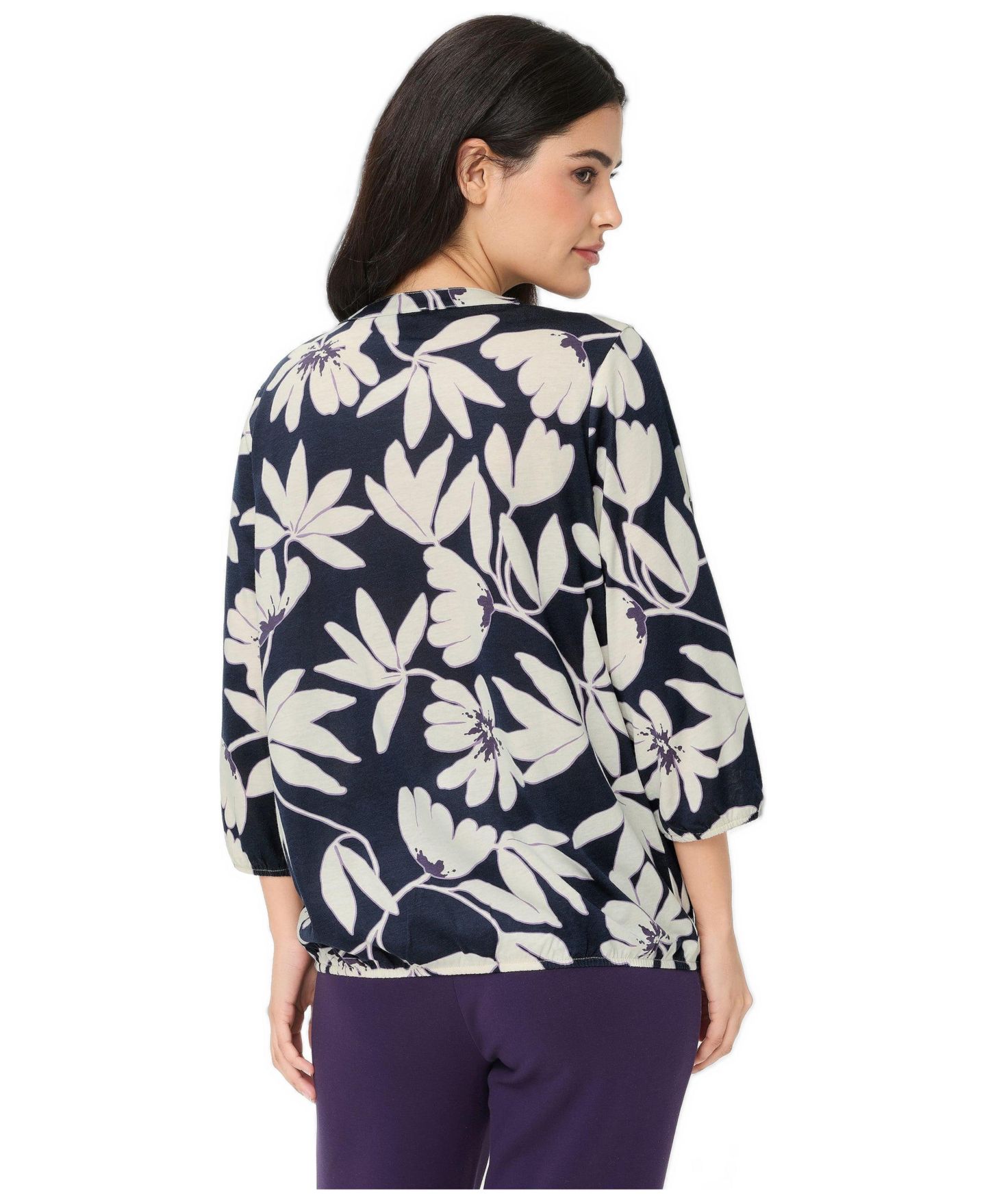 Женский топ Olsen Magnolia Print V-Neck 3/4-Sleeve Tunic, цвет: Тёмный тёмно-синий — фото 2