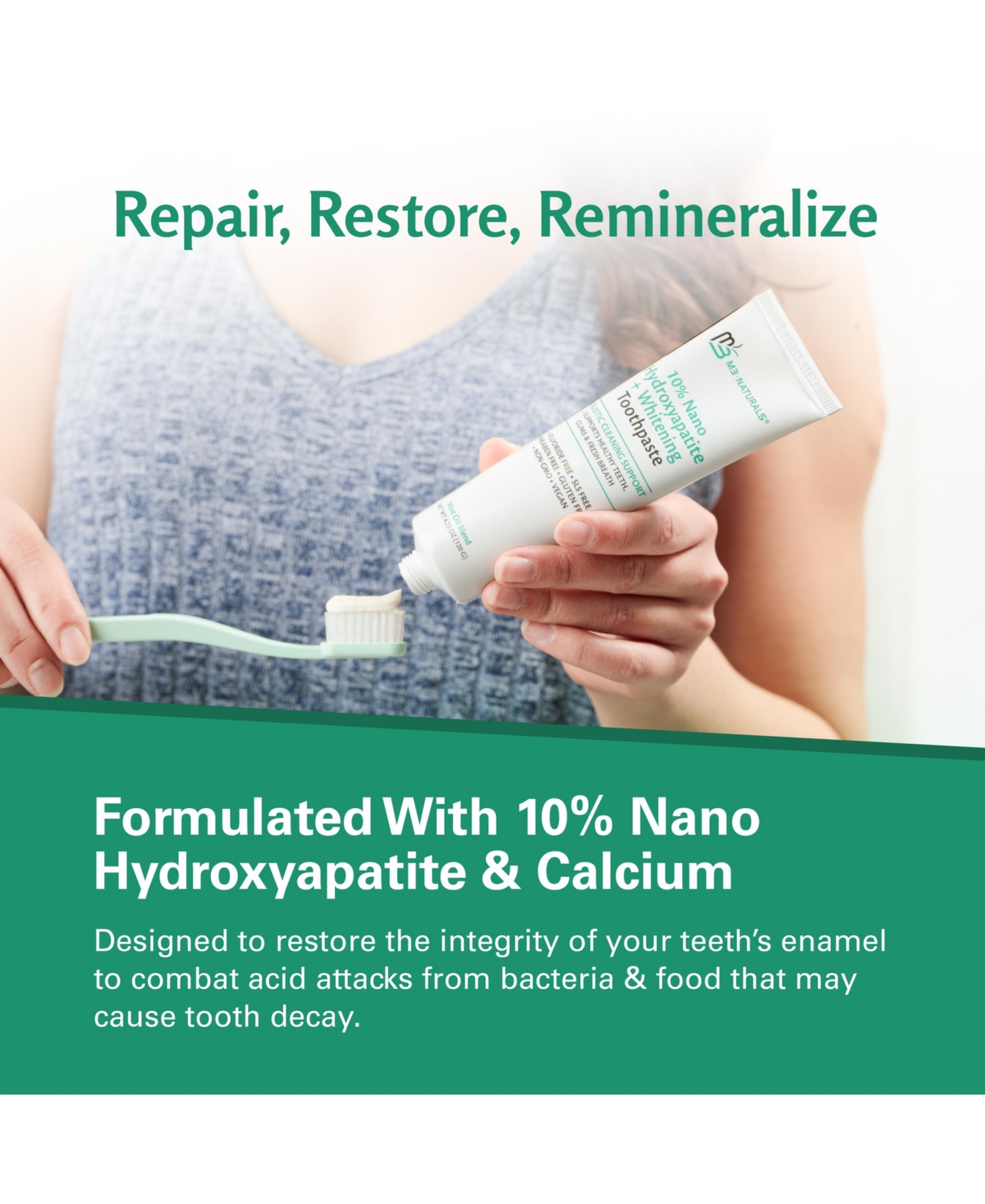 M3 Nano Hydroxyapatite Toothpaste with Calcium, Mint and Spearmint 4.23 Ounce