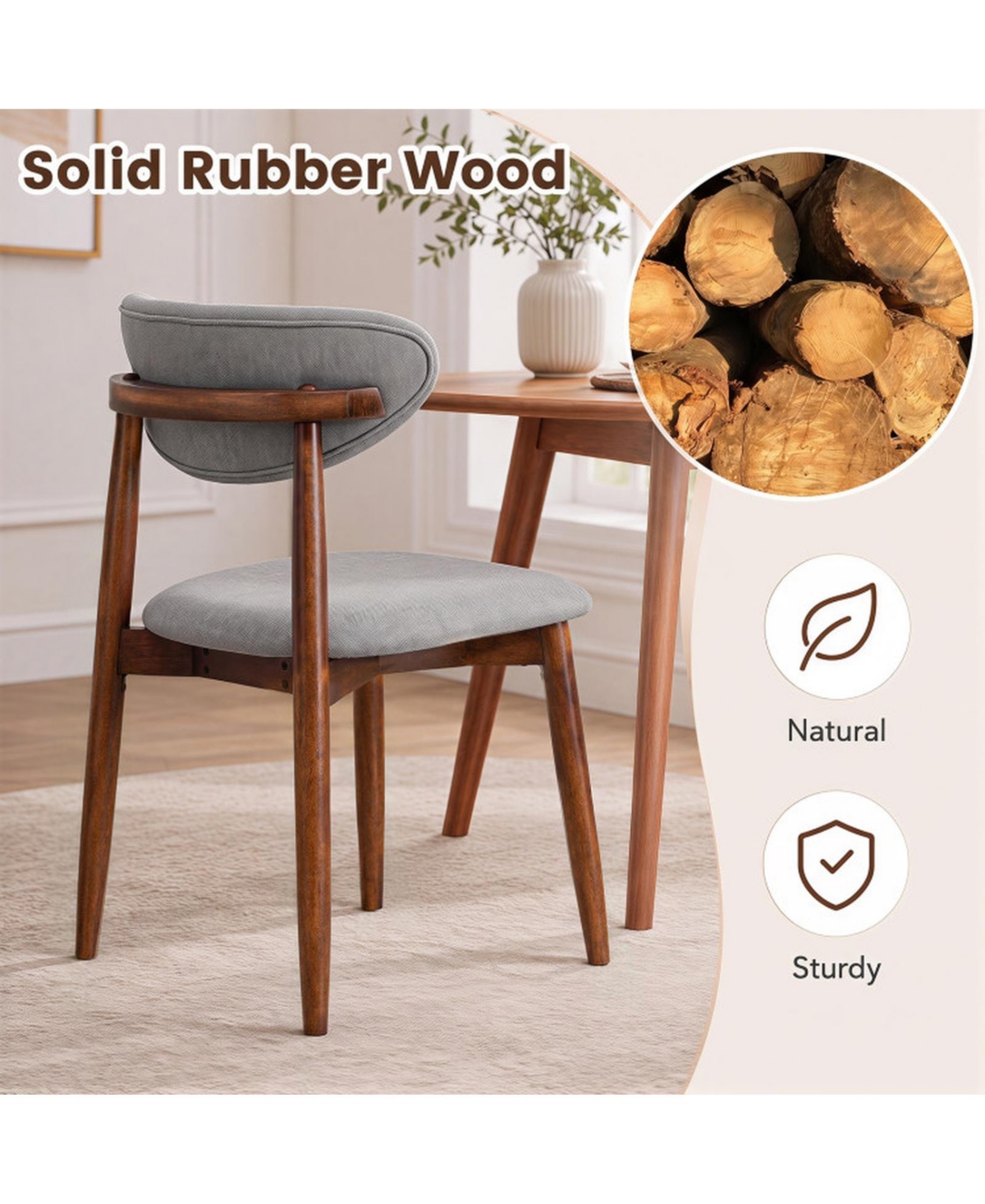 Sugift Set of 4 Fabric Upholstered Dining Chairs with Curved Backrests