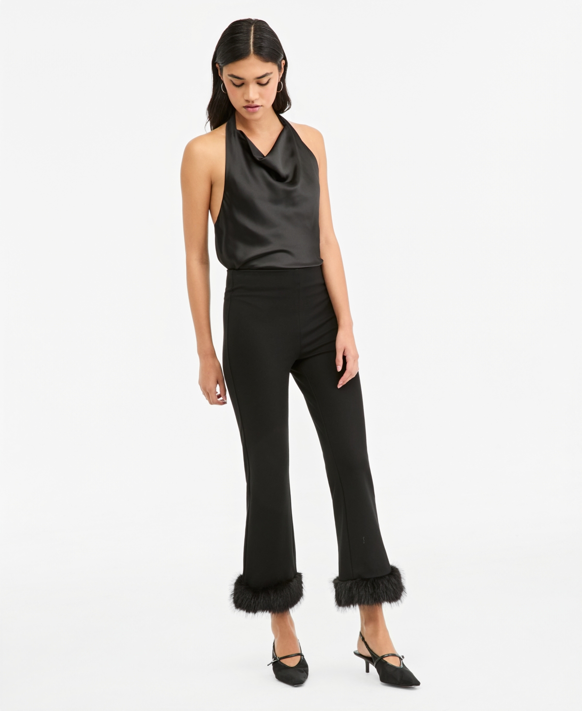 Bar Iii Women's Cropped Faux Fur-Trim Capris, Macy's Exclusive - Black