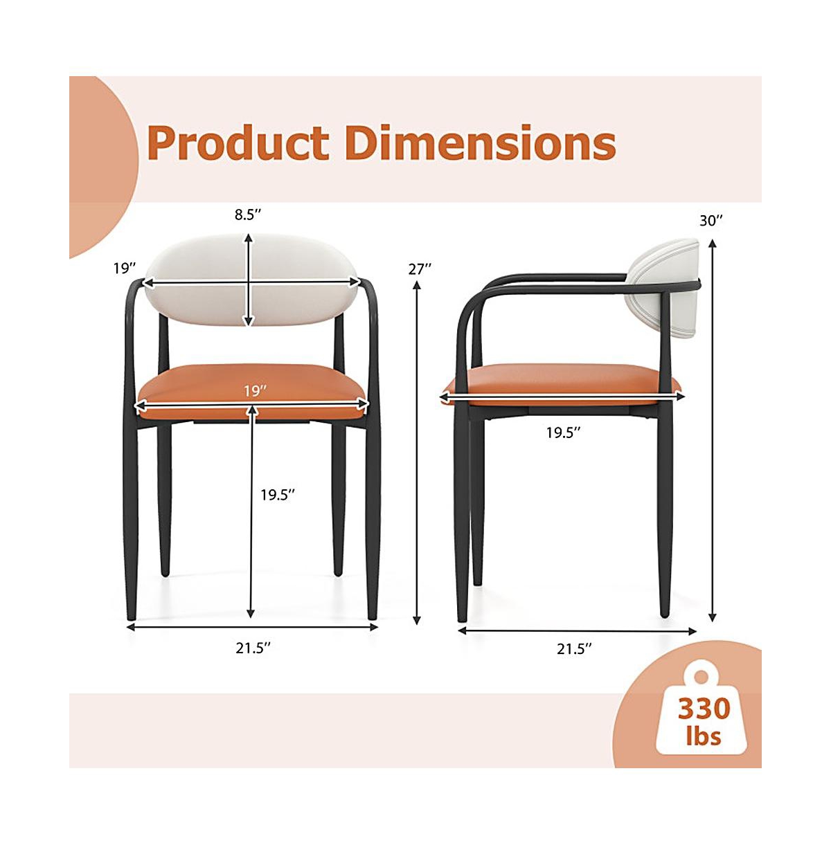 Sugift Modern Dining Chairs Set of 2 with Padded Faux Leather Seat and Curved Back