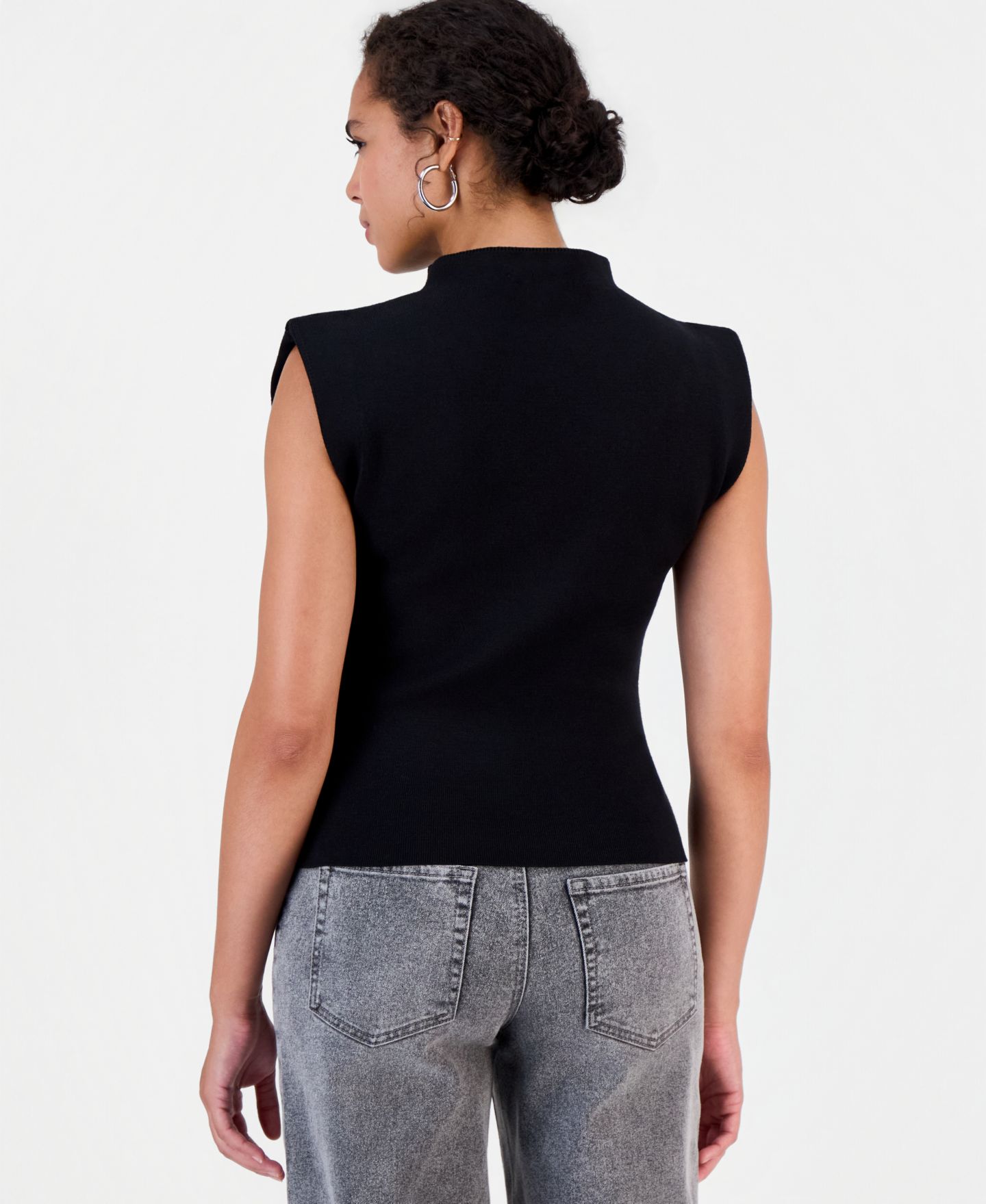 Женский топ Bar III Mock Neck Shoulder Pad, цвет: Чёрный — фото 4