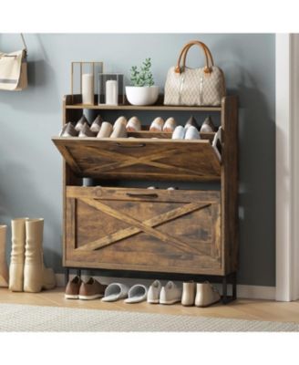 Shoe Storage Cabinet with 2 Flip Drawers, Freestanding Shoe Organizer with Metal Legs for Entryway, Narrow Shoe Rack Cabinet