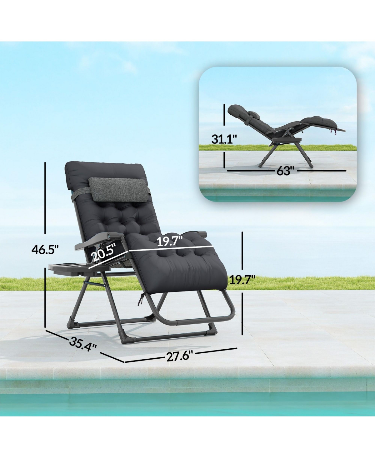 Mountaintop Zero Gravity Recliner Chair with Cup Holder Cushion Foldable Black