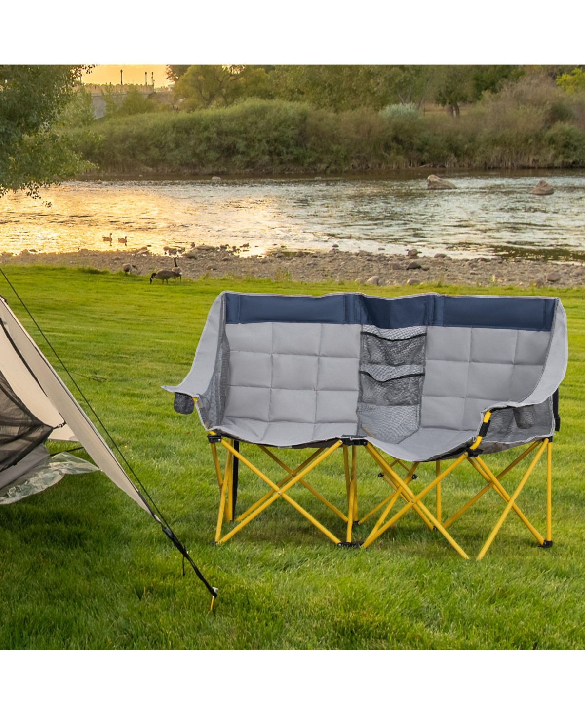 Mountaintop Loveseat Style Camping Chair,Oversized Folding Lawn Chair with Carry Bag and Cup Holders,for Outdoor, Beach, Picnic, Hiking, Travel