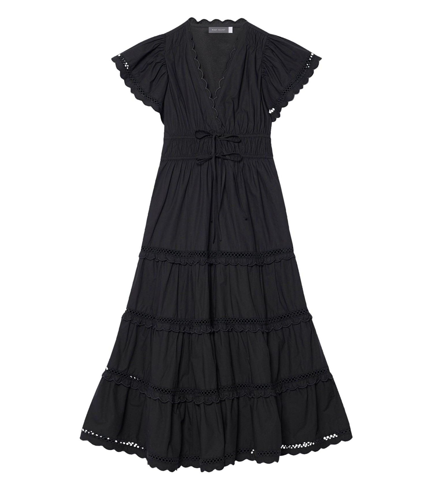 Women's V-Neck Short-Sleeve Ruffle Cotton Maxi Dress