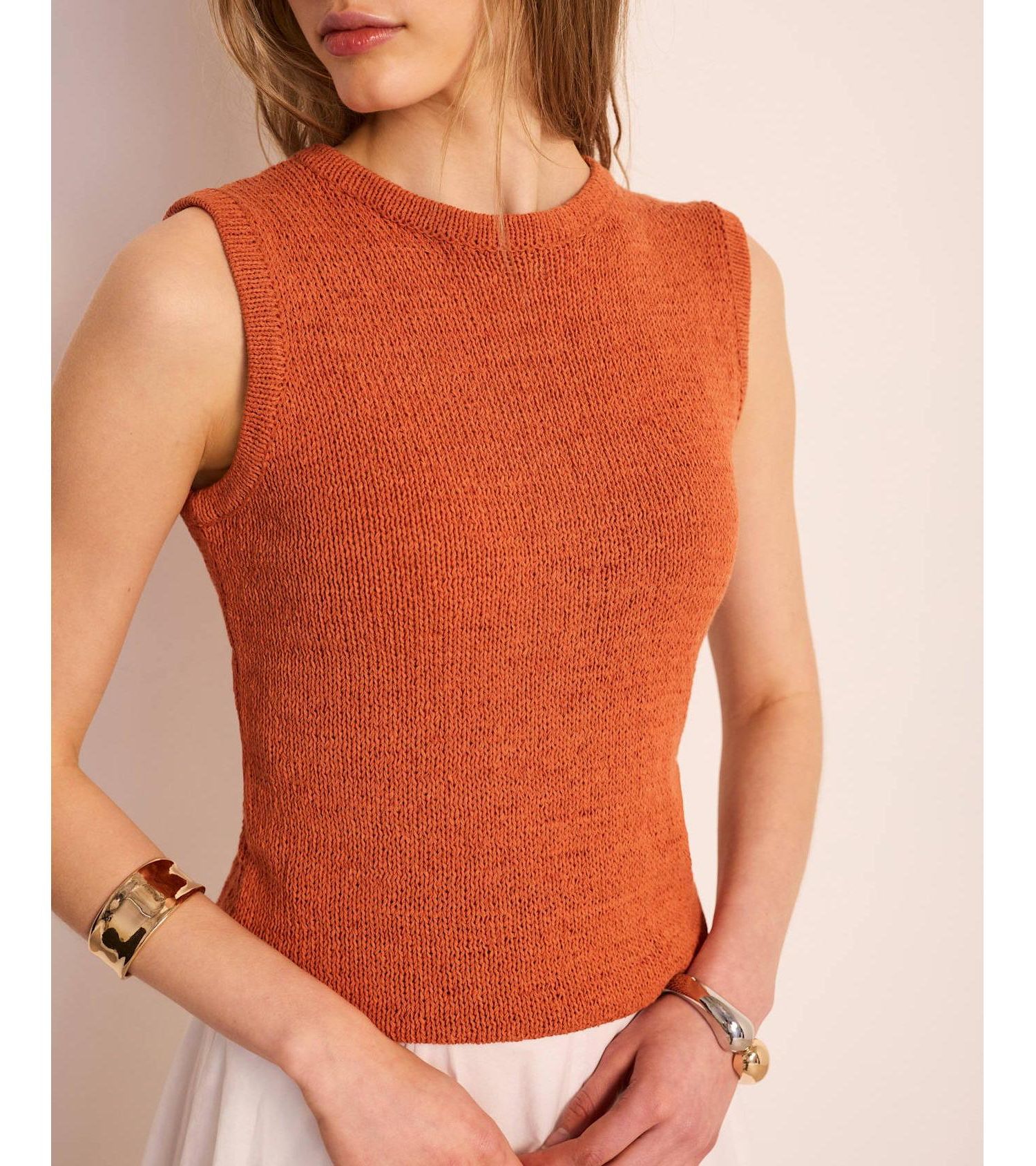 Women's Sleeveless Crewneck Cotton-Blend Knit Top