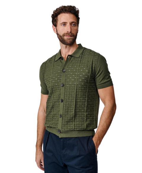 Мужское поло Aubin Manor Textured Button Through Polo, цвет: Хаки