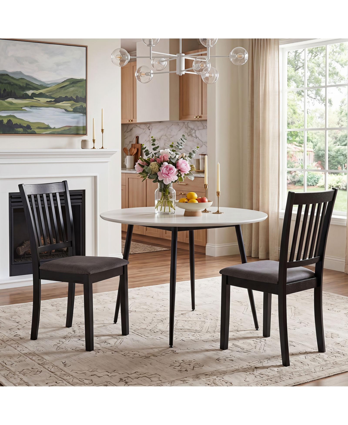 Gymax Set of 4 Wooden Dining Chairs Upholstered Kitchen Chairs with Rubber Wood Frame