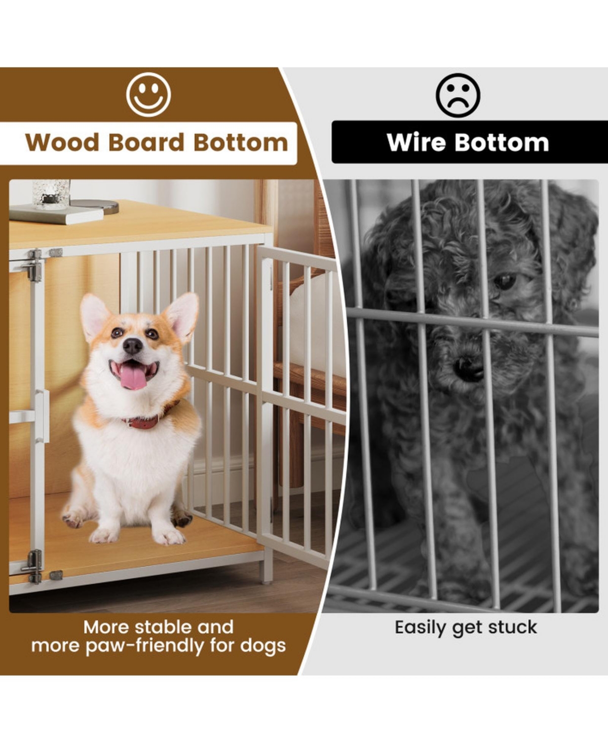 Sugift 40 Inch Dog Crate Furniture Kennel Side Table with Dual Lockable Double Doors