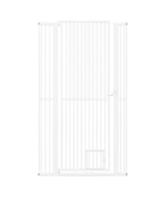 Extra Tall Pet Gate 67.5 Inch Heavy-Duty Metal Barrier with Adjustable Width and Lockable Small Door