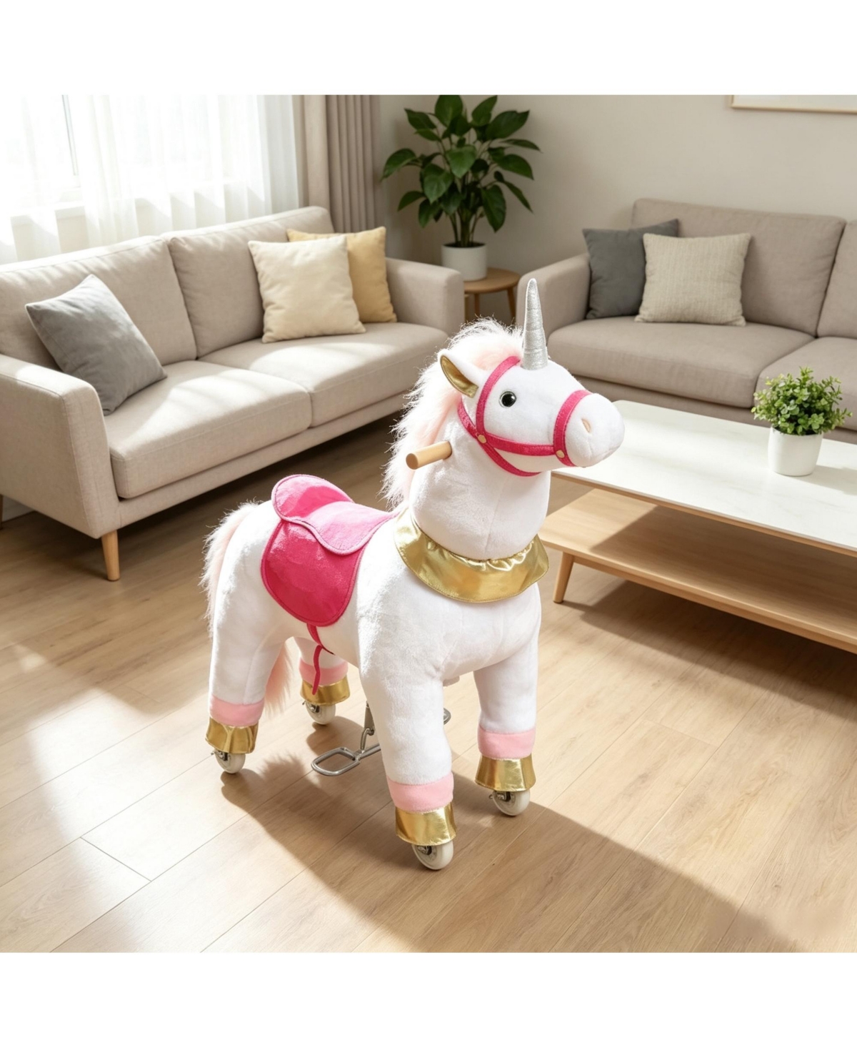 Sevorley Plush Unicorn Rocking Ride-On Toy, Ages 3-5
