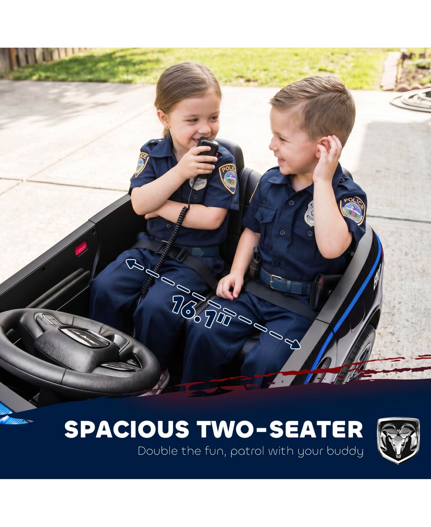 Детская игрушка Qaba 12V Licensed Dodge Ride On Police Car with 2 Seater for Age 3-6, цвет: Чёрный — фото 5