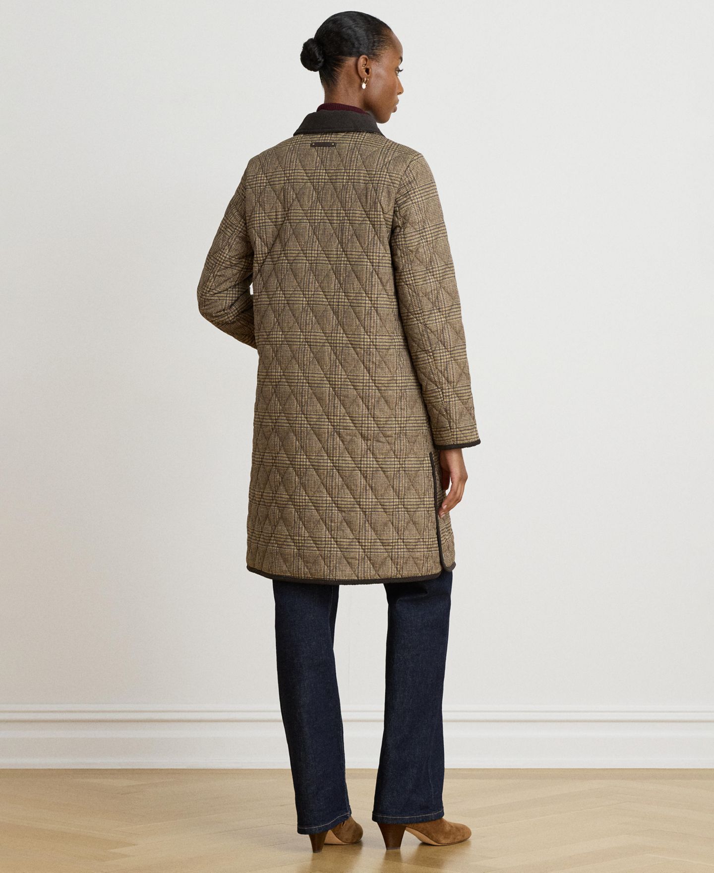 Женская куртка Lauren Ralph Lauren Quilted Glen Plaid Print Lightweight, цвет: Ореховый клетчатый — фото 6