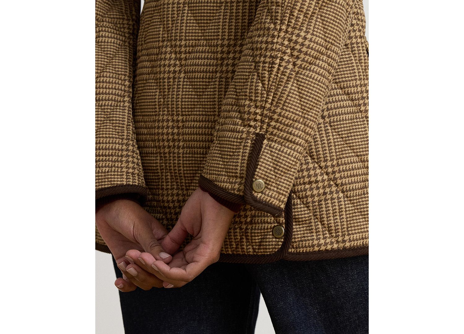 Women's Crested Quilt Diamond-Quilted Glen-Check Jacket