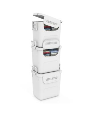 3-Piece Stackable Plastic Storage Bins with Stay-Open Lids and Wheels
