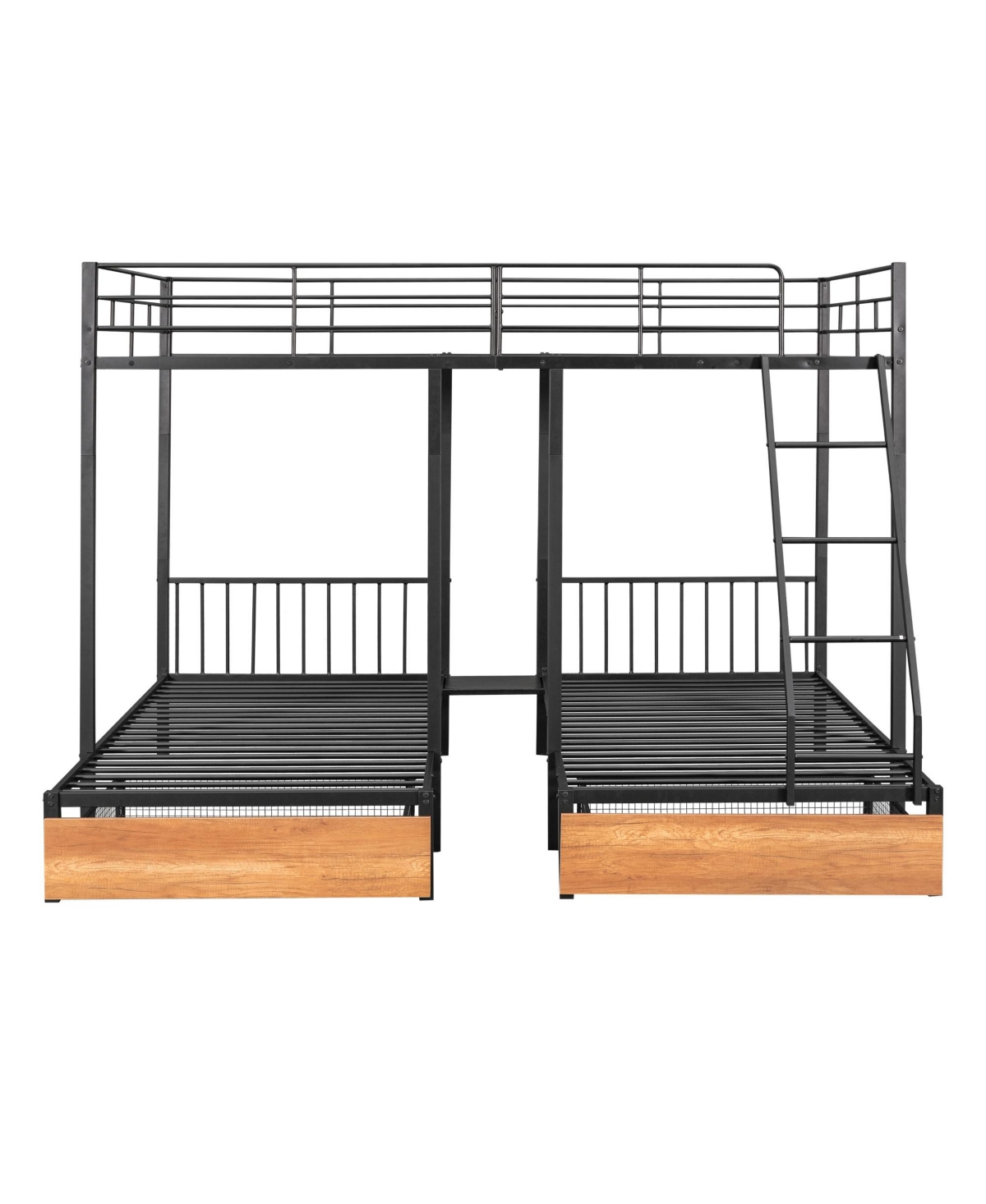 Clihome Full Over Twin and Twin Bunk Bed, Metal Triple Bunk Bed with Drawers and Guardrails