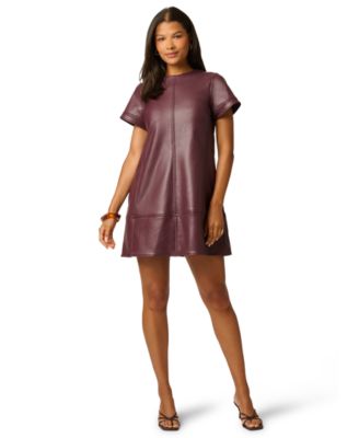 Women's Faux Leather Shift Dress with Pockets