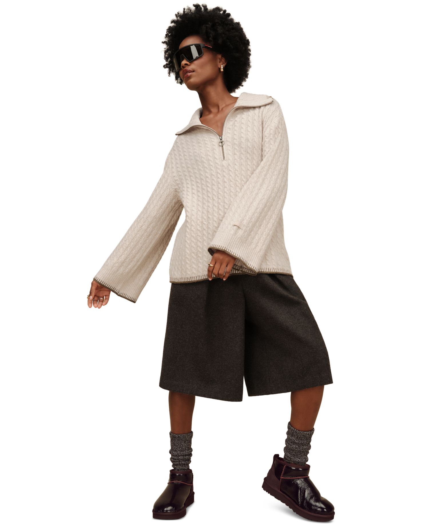 Women's Rylynn Quarter-Zip Cable-Knit Sweater