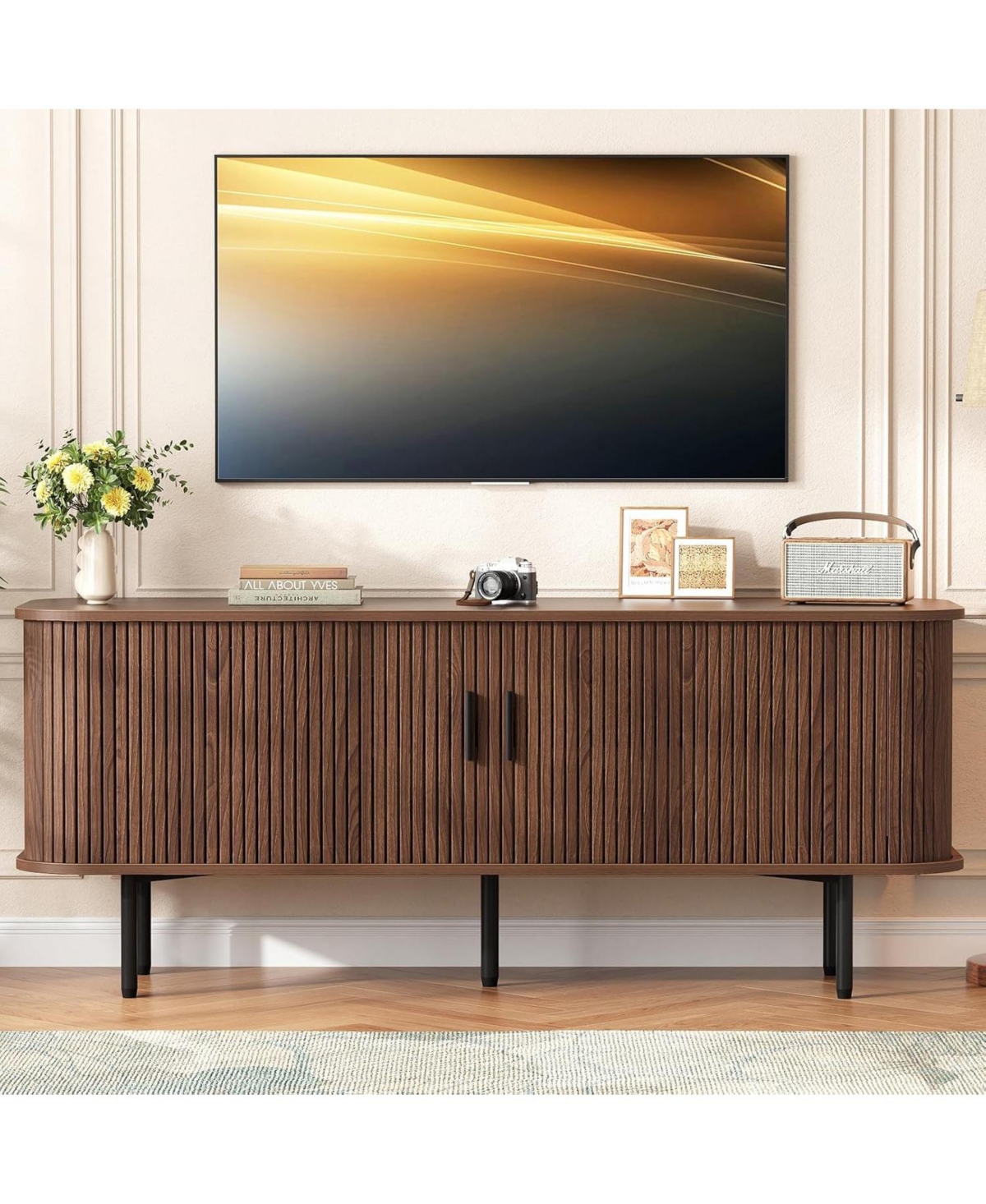 Vabches 55" W Fluted Tv Stand Buffet Sideboard Cabinet for 60" TVs with Doors and Storage for Living Room