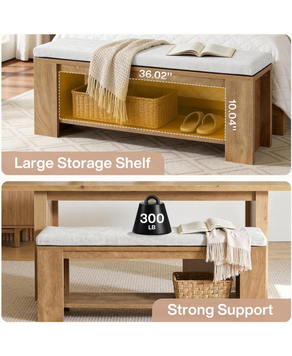 Tribesigns 47" Upholstered Bench, Wooden End of Bed Bench with Padded Seat and Mdf Frame, Indoor Entry Cushion Seat for Bedroom, Entryway, Hallway