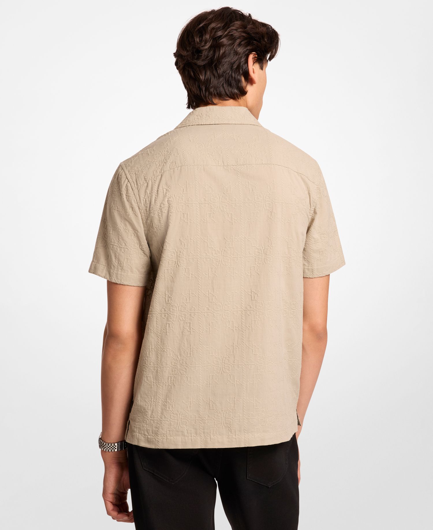 Men's Embroidered Camp Collar Short-Sleeve Shirt