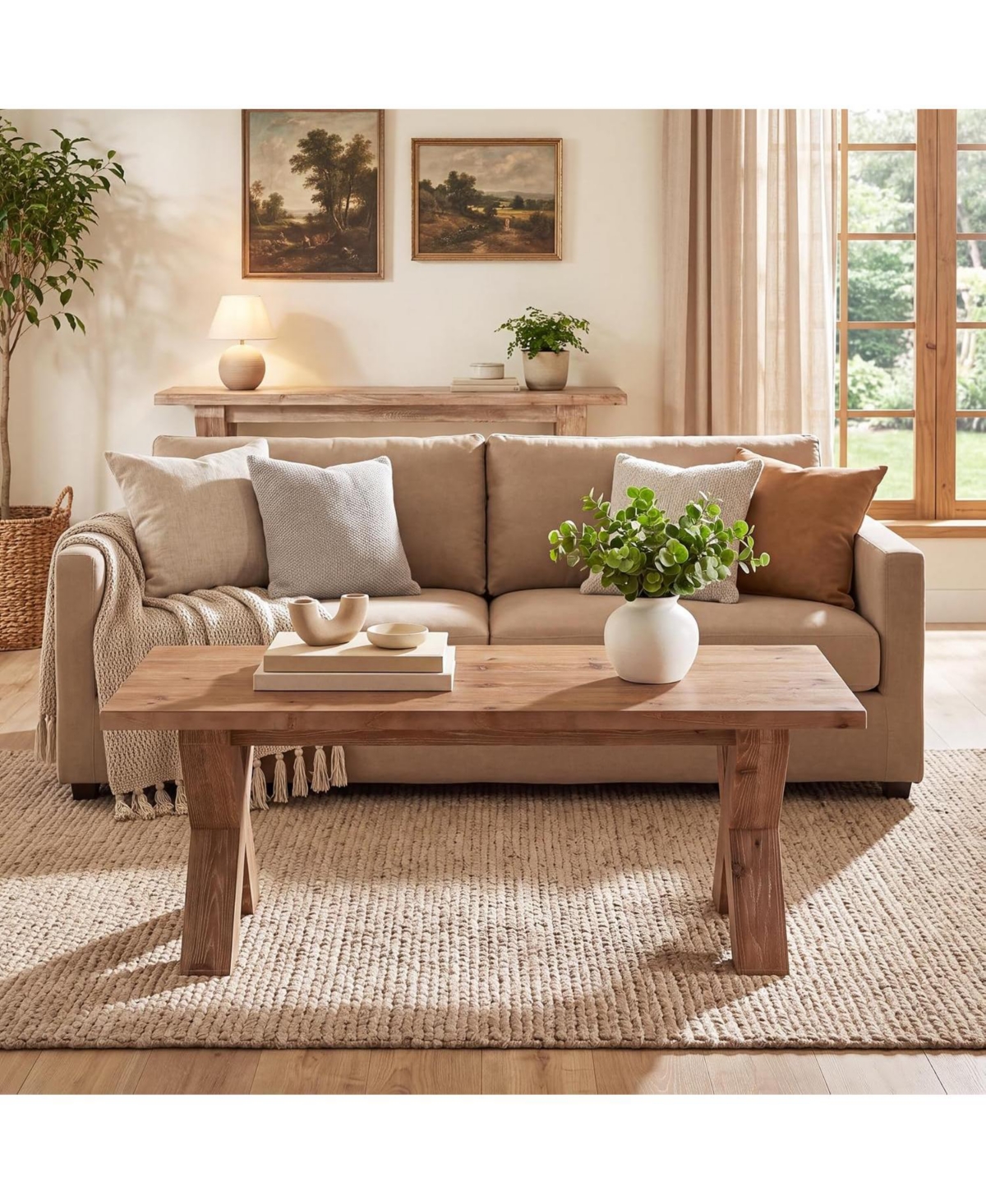 Tribesigns 47'' Solid Wood Coffee Table with X-shaped Legs,Farmhouse