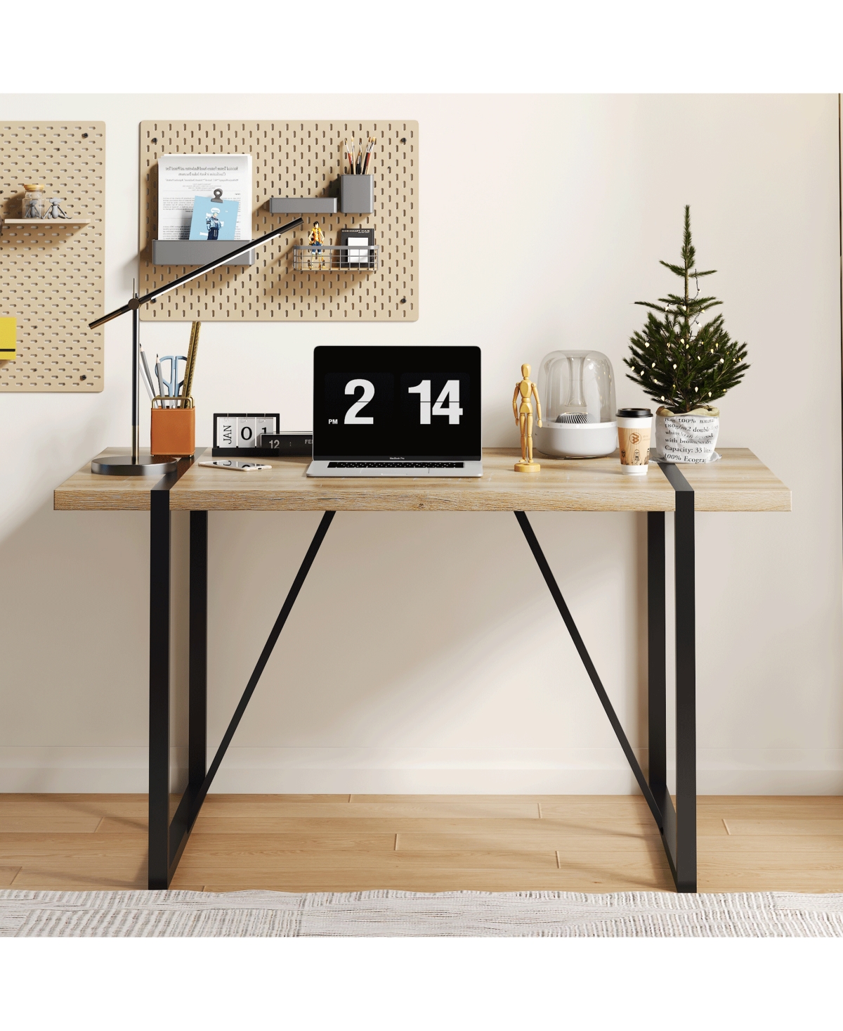 Flynama Rustic Industrial Dining Table with Thick Wood Top and Metal Legs