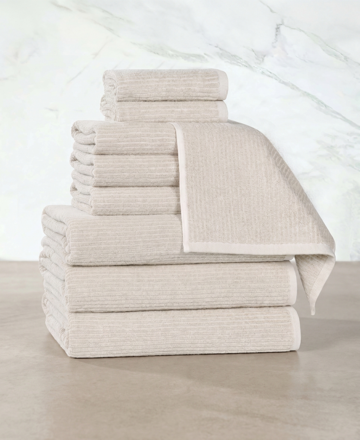 Superior Destin Viscose Blend Absorbent Quick Dry Solid Ribbed Design -Piece Towel Set