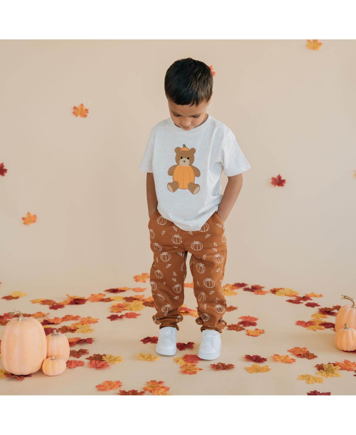 Sweet Wink Little Boys Pumpkin Teddy Bear Patch Short Sleeve T-Shirt