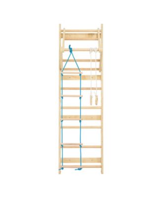 4 in 1 Swedish Ladder Wall Gym with Gym Rings and Pull Up Bar