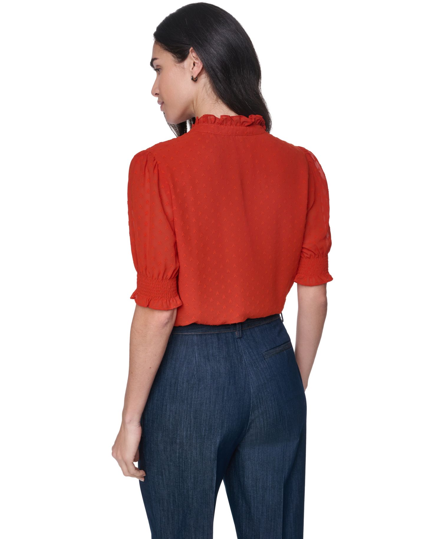 Women's Mock Neck Short-Sleeve Dot-Print Blouse