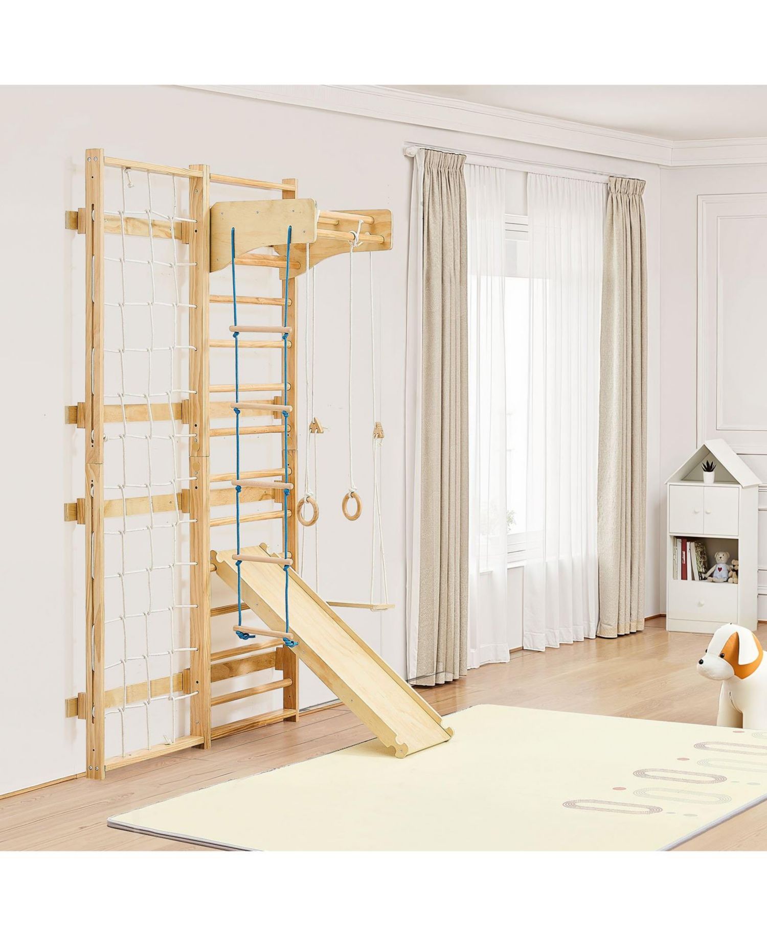 8 in 1 Swedish Ladder Wall Gym with Slide and Swing