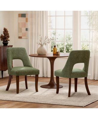 Set of 2   Tufted Chenille Dining Chairs, Curved Rubberwood Legs 300lbs Capacity Space Saving Design